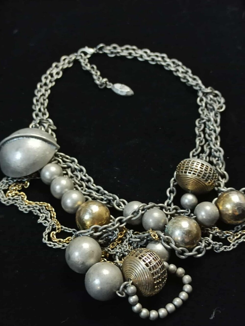 VINTAGE ARMANI EXCHANGE Industrial Statement Necklace Silver Gold Tone 90s Y2K